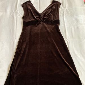 Brown Velour Cocktail Dress - sleeveless V-neck